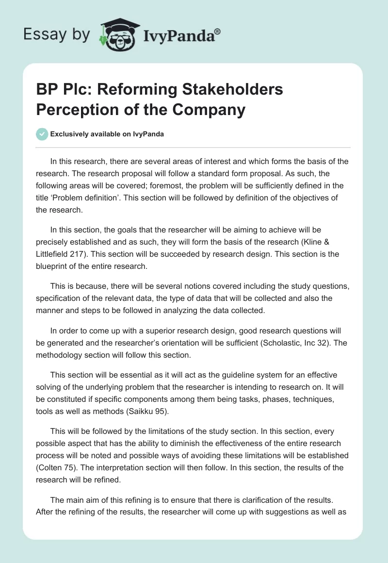 BP Plc: Reforming Stakeholders Perception of the Company. Page 1