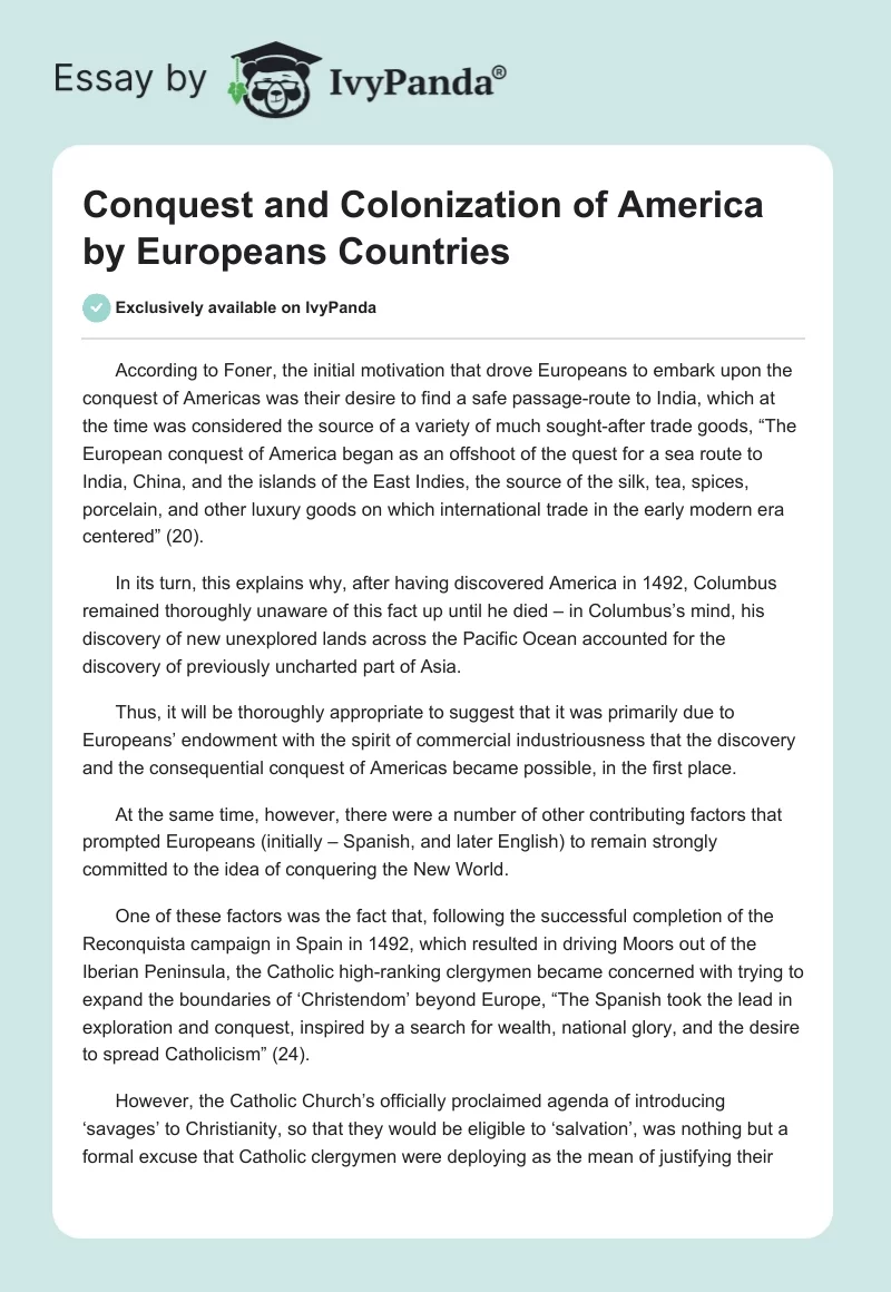 Conquest and Colonization of America by Europeans Countries. Page 1