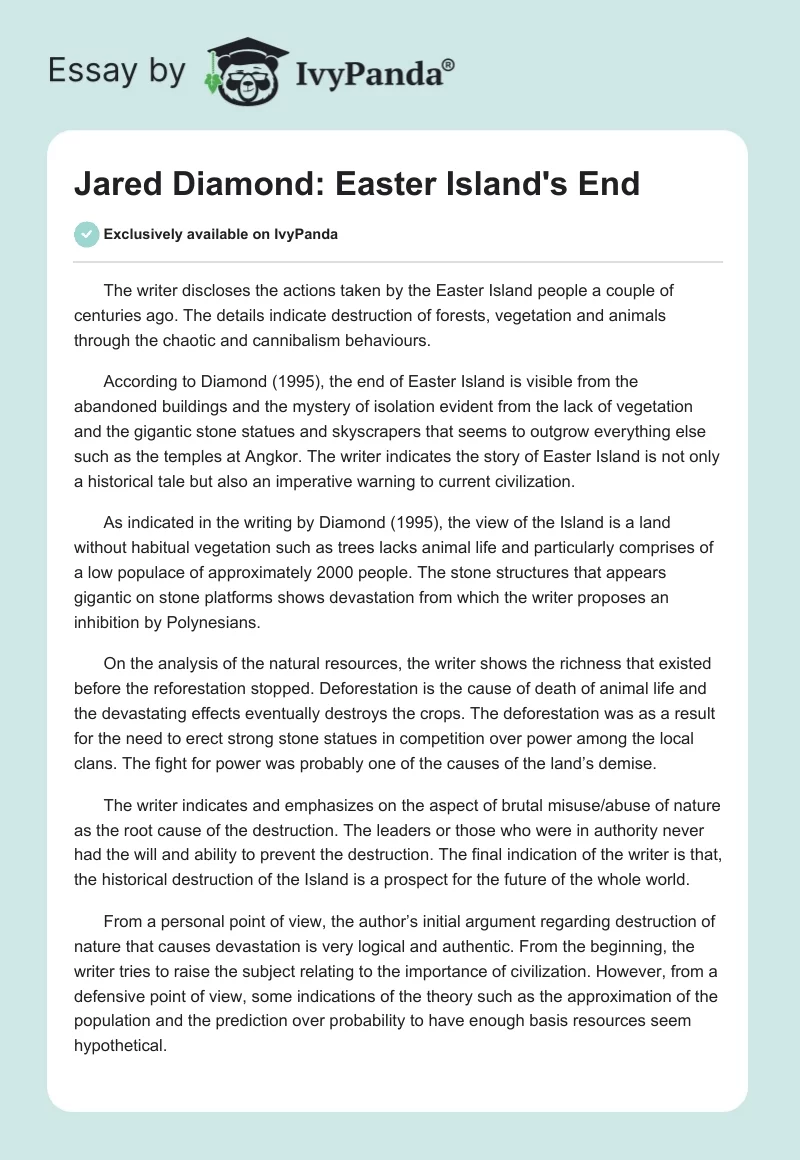 Jared Diamond: Easter Island's End. Page 1