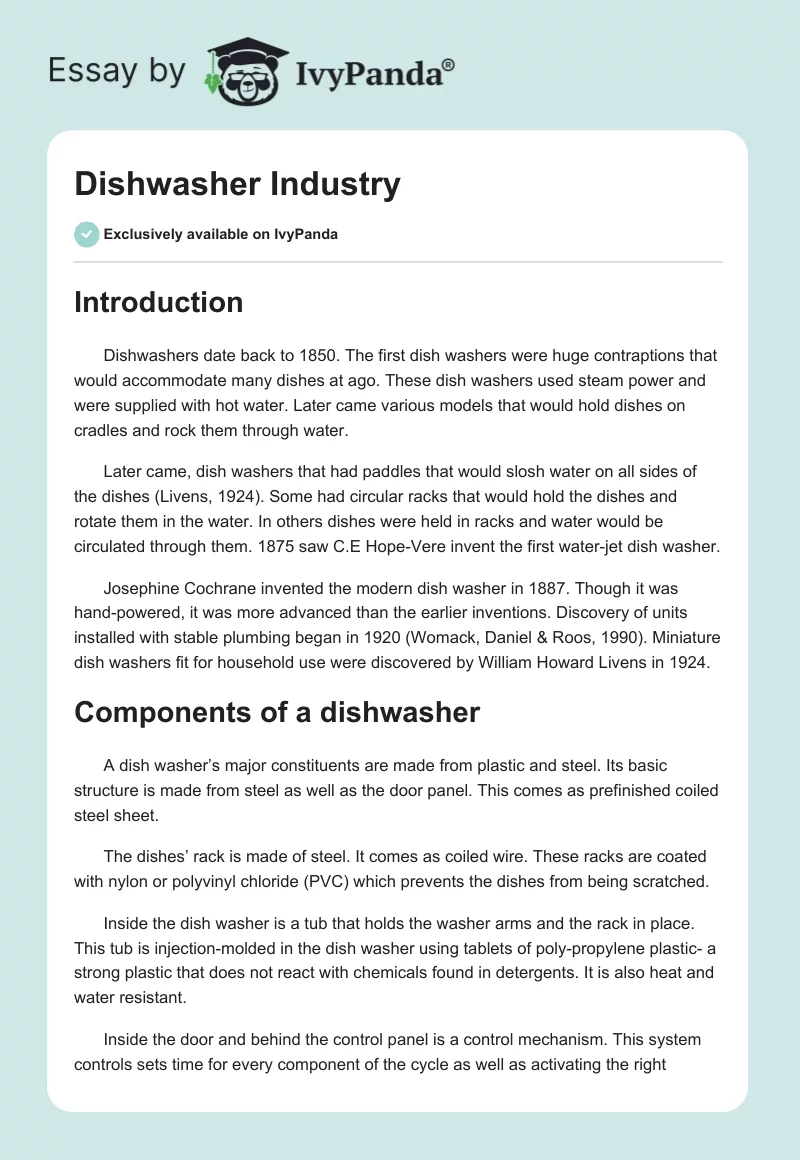 Dishwasher Industry. Page 1