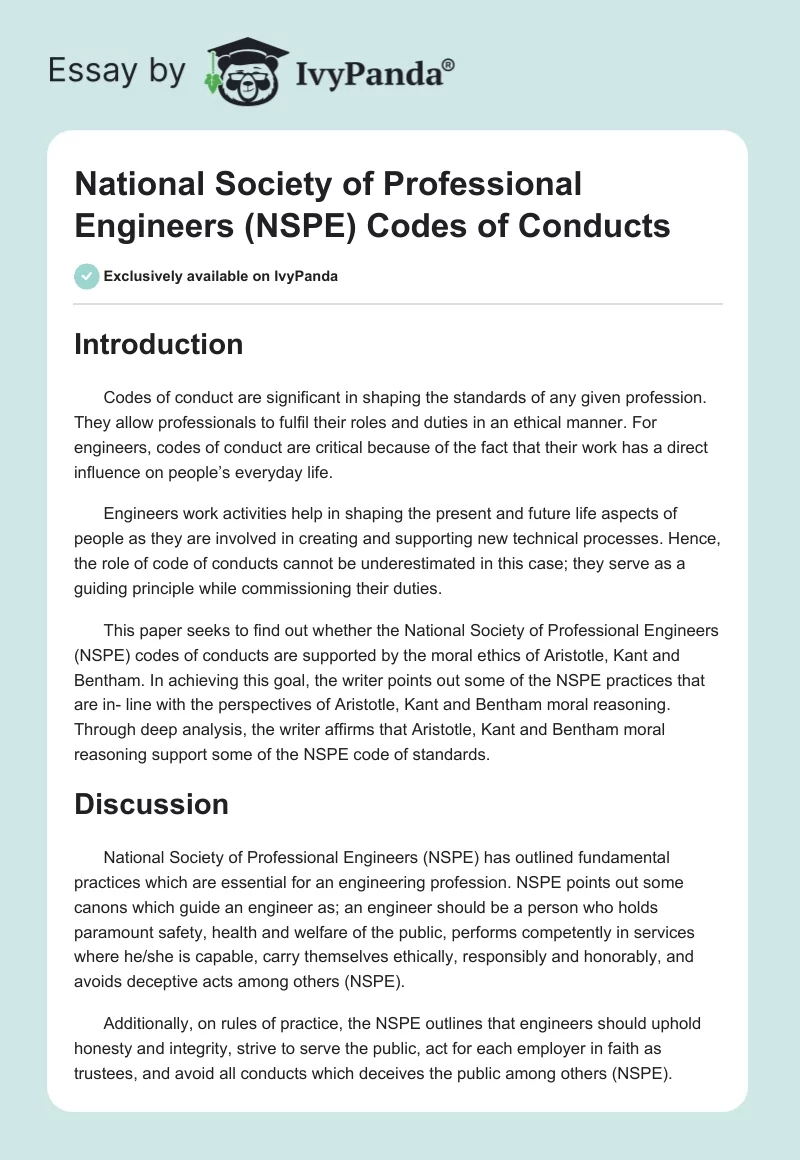 National Society of Professional Engineers (NSPE) Codes of Conducts. Page 1
