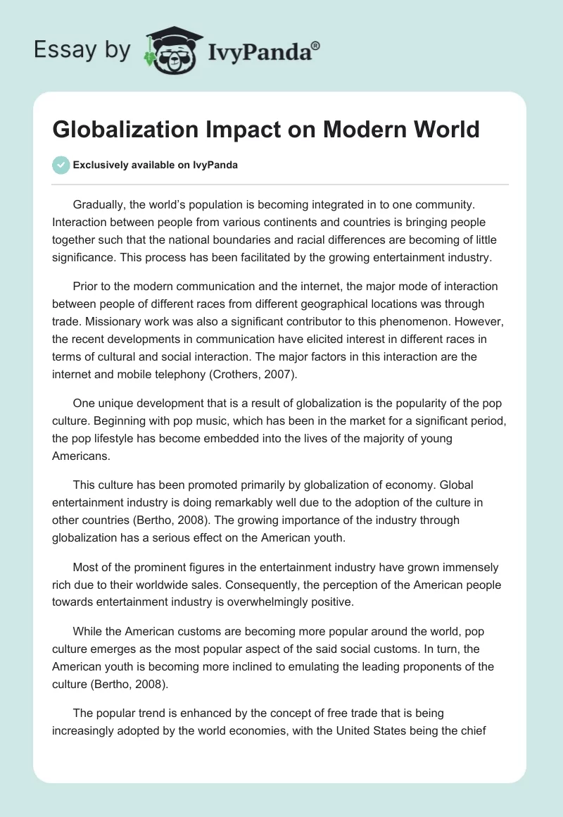 Globalization Impact on Modern World. Page 1