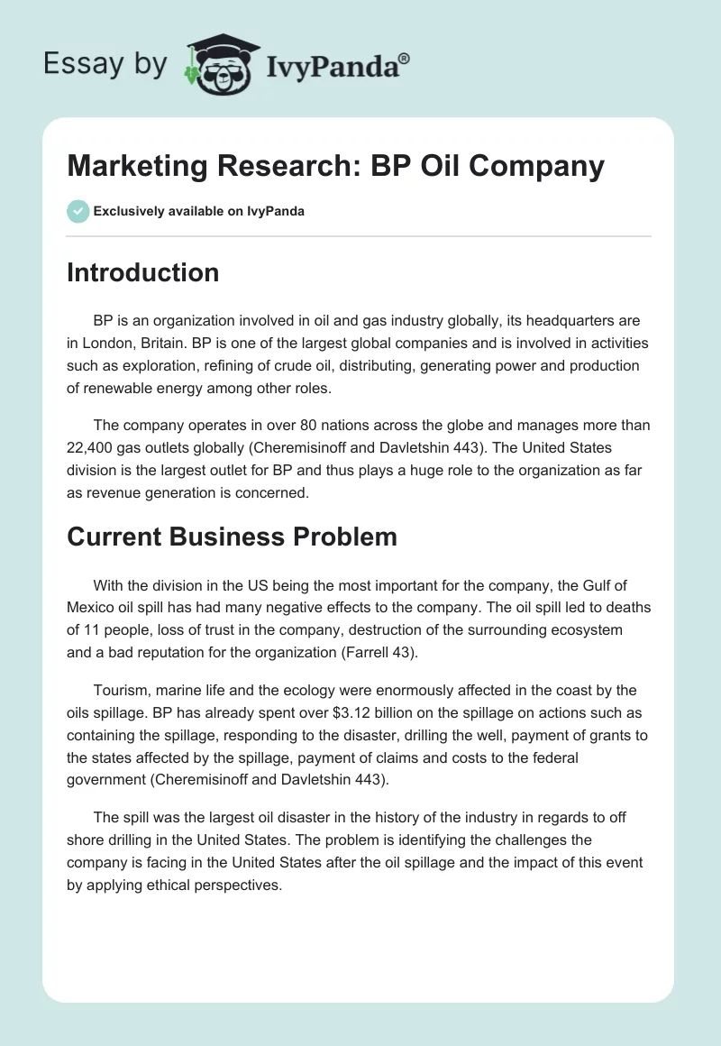 Marketing Research: BP Oil Company. Page 1