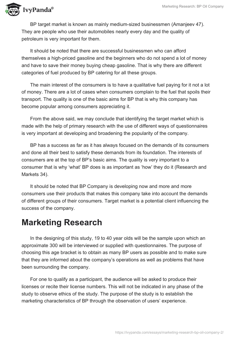 Marketing Research: BP Oil Company. Page 5