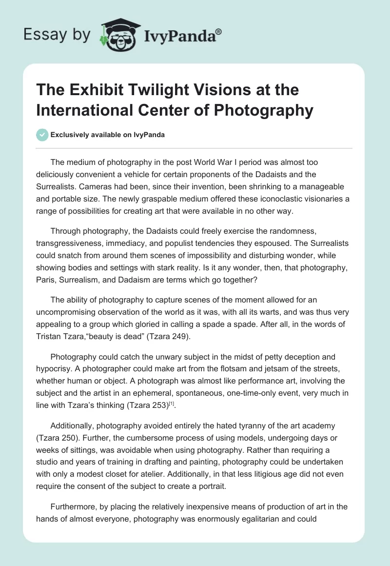 The Exhibit Twilight Visions at the International Center of Photography. Page 1