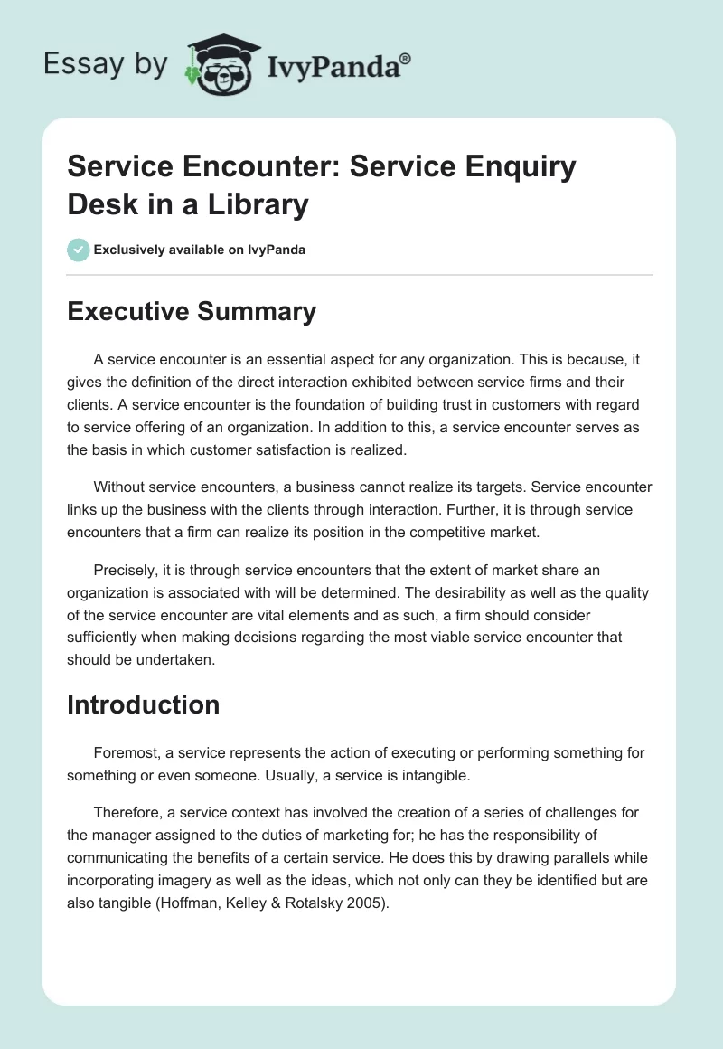 Service Encounter: Service Enquiry Desk in a Library. Page 1