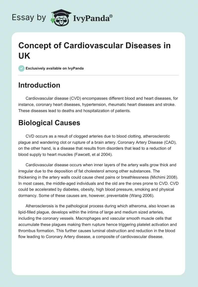 Concept of Cardiovascular Diseases in UK. Page 1