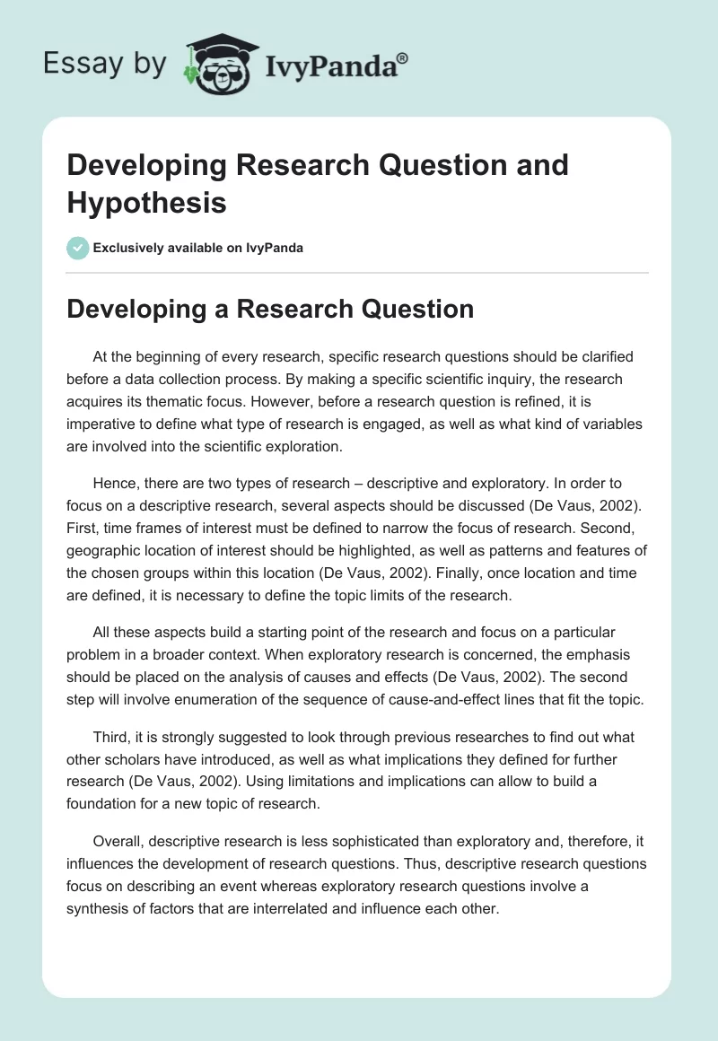 Developing Research Question and Hypothesis. Page 1