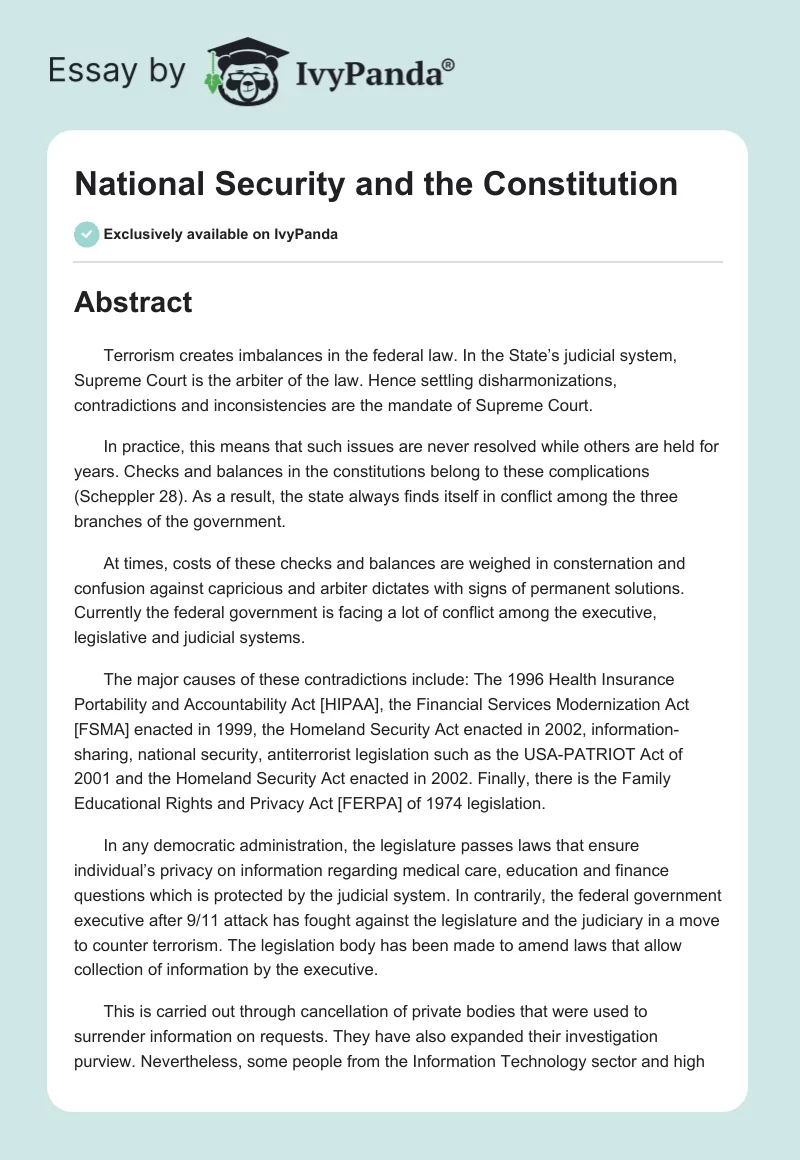 National Security and the Constitution. Page 1