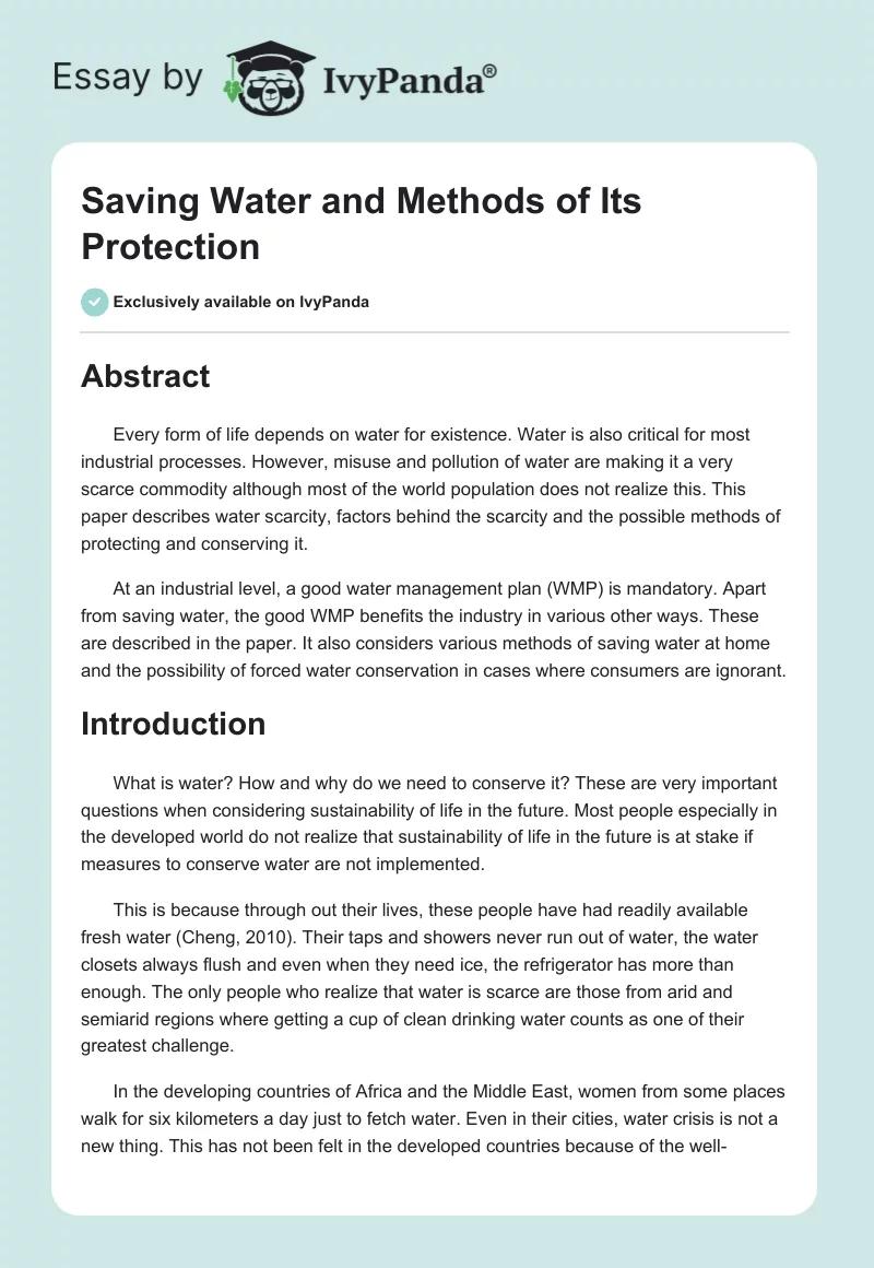 Saving Water and Methods of Its Protection. Page 1