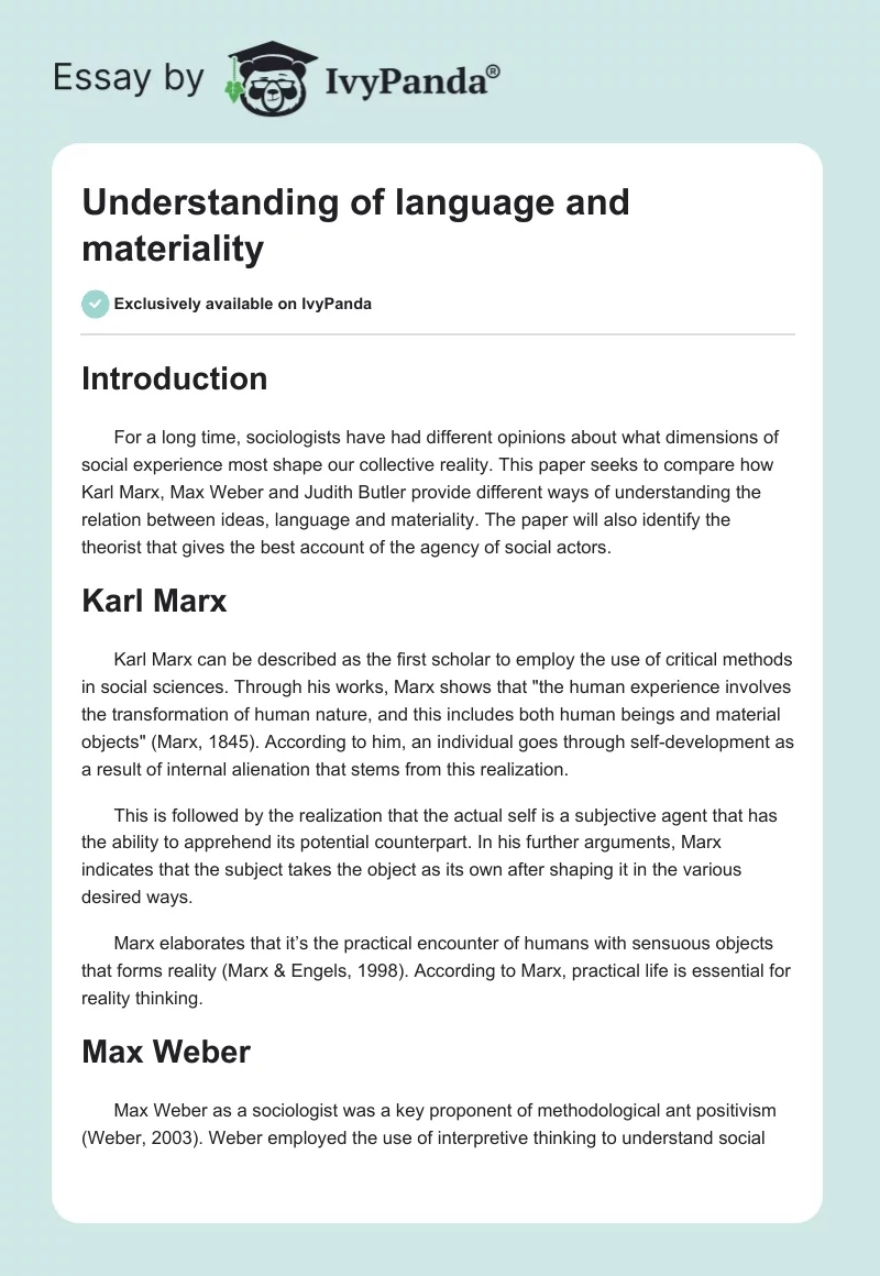 Understanding of language and materiality. Page 1