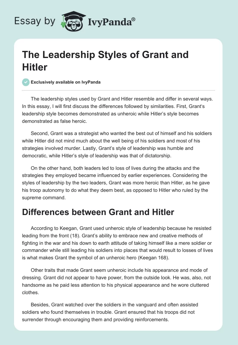 The Leadership Styles of Grant and Hitler. Page 1