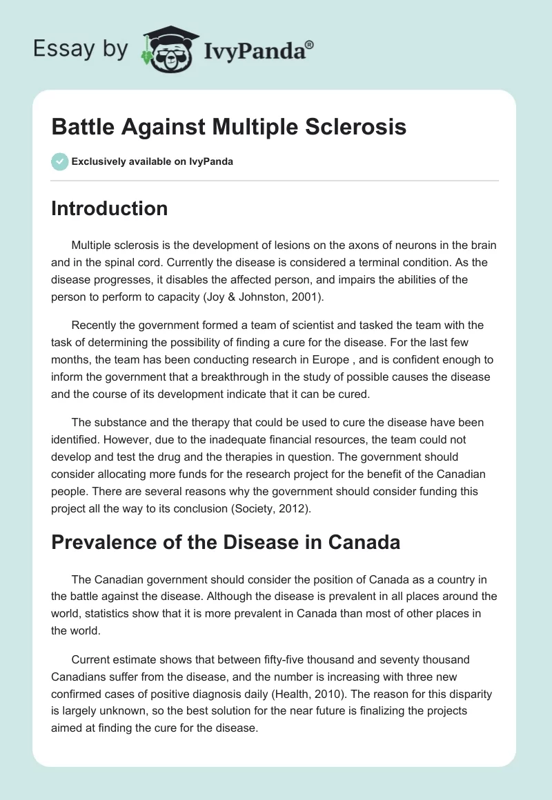 Battle Against Multiple Sclerosis. Page 1