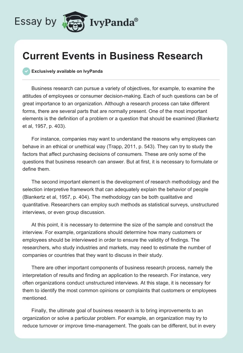 Current Events in Business Research. Page 1