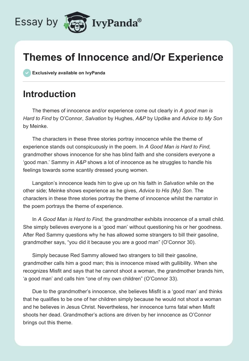 Themes of Innocence and/Or Experience. Page 1