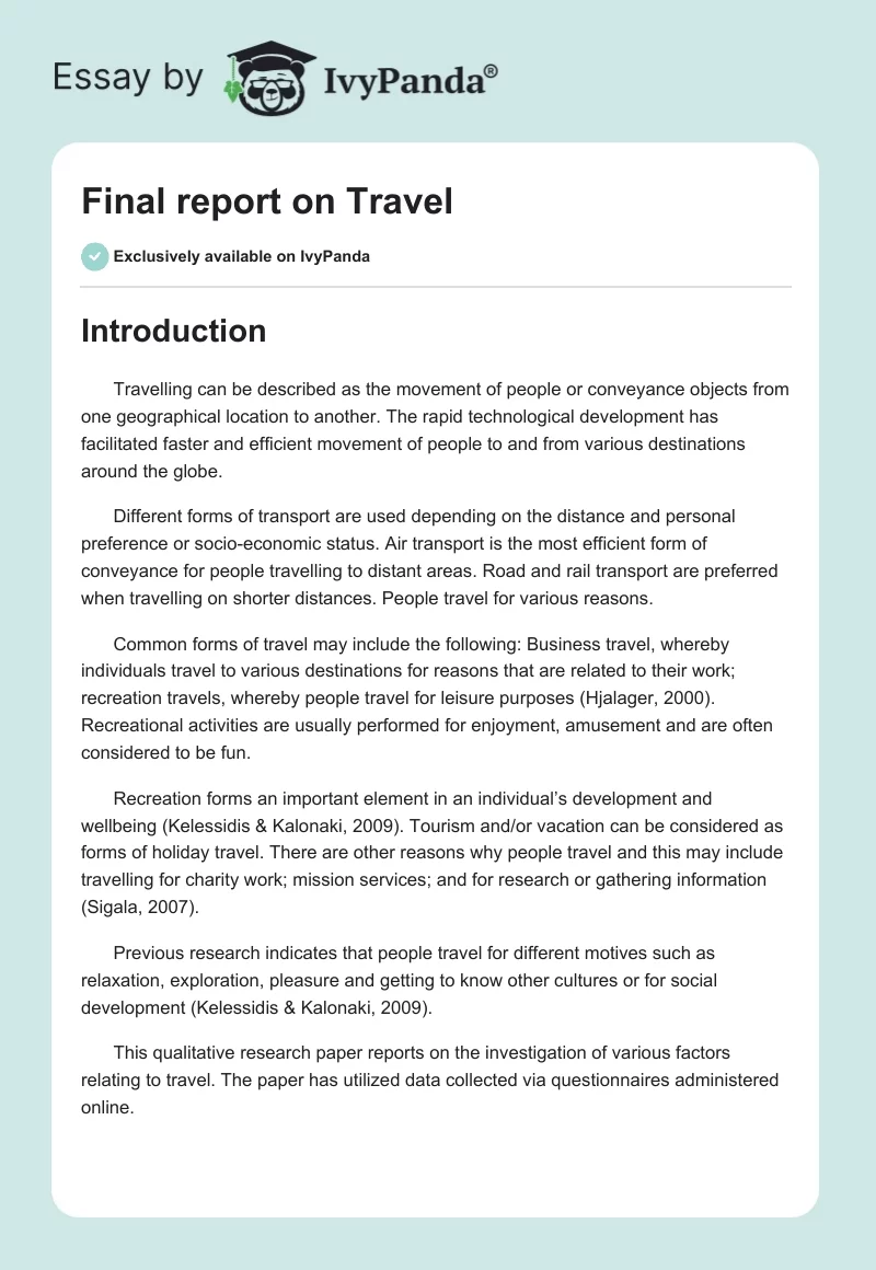 Final report on Travel. Page 1