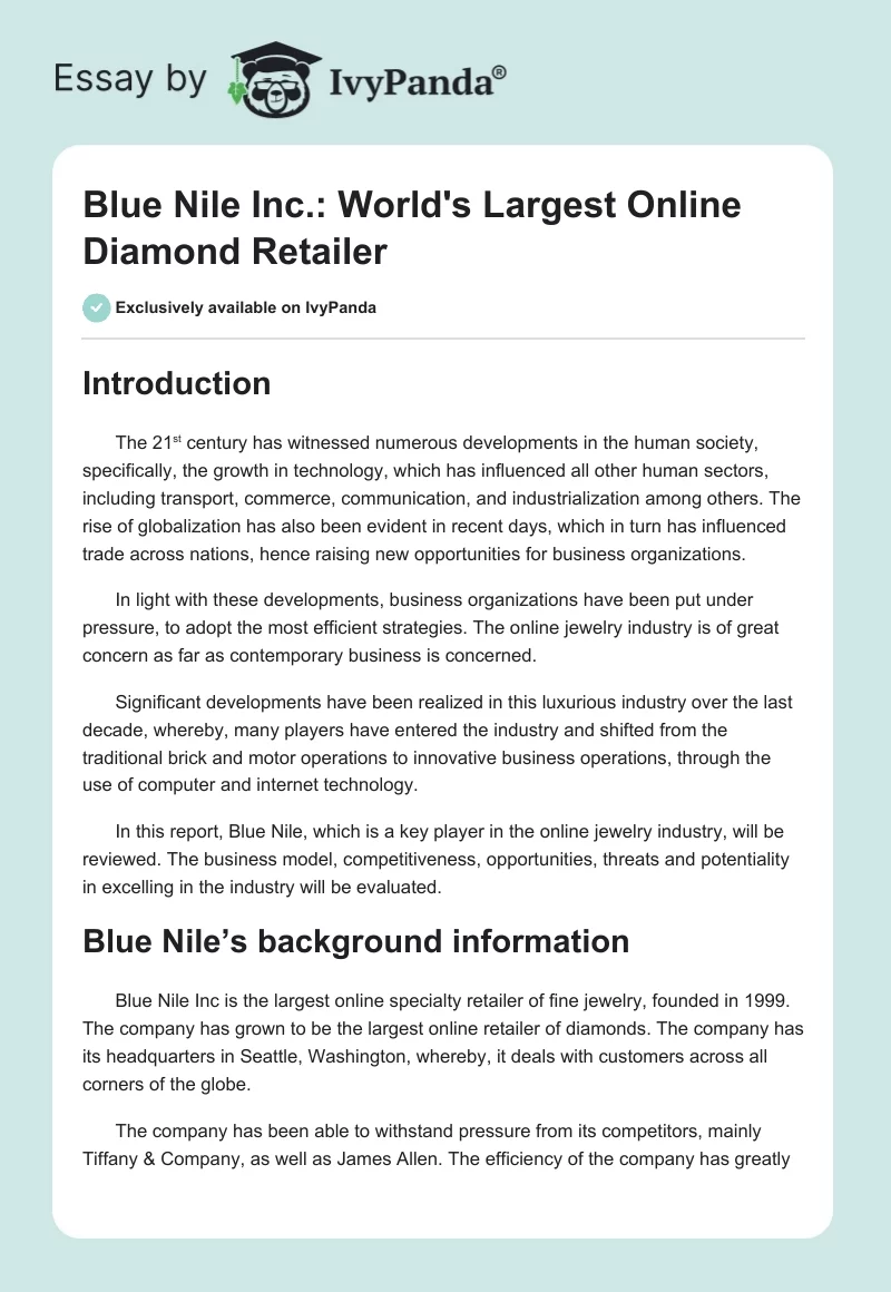 Blue Nile Inc.: World's Largest Online Diamond Retailer. Page 1