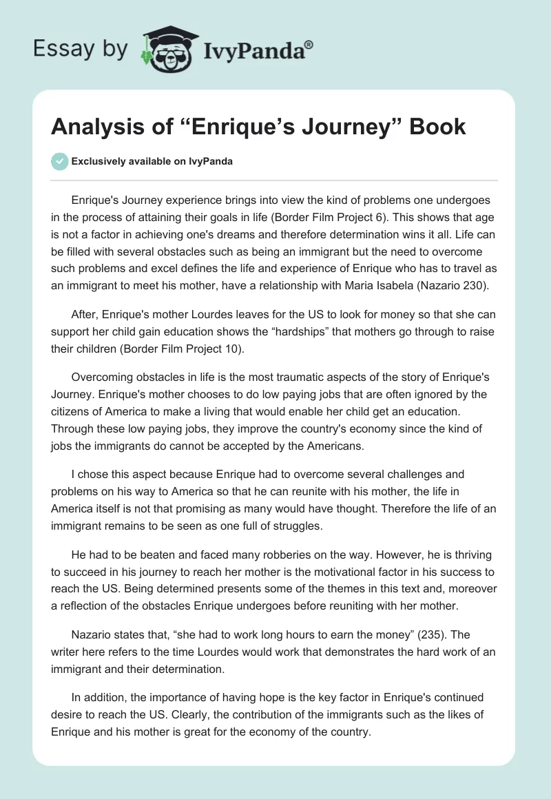 Analysis of “Enrique’s Journey” Book. Page 1