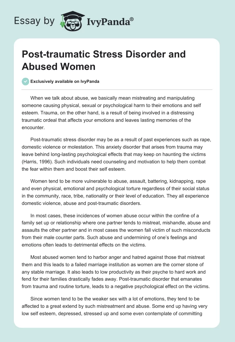 Post-Traumatic Stress Disorder and Abused Women. Page 1