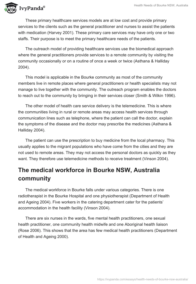 Health Needs of Bourke NSW, Australia. Page 4