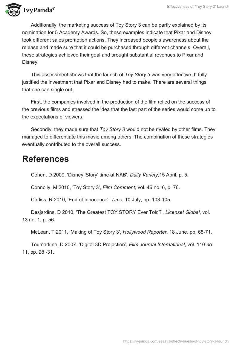 Effectiveness of “Toy Story 3” Launch. Page 2