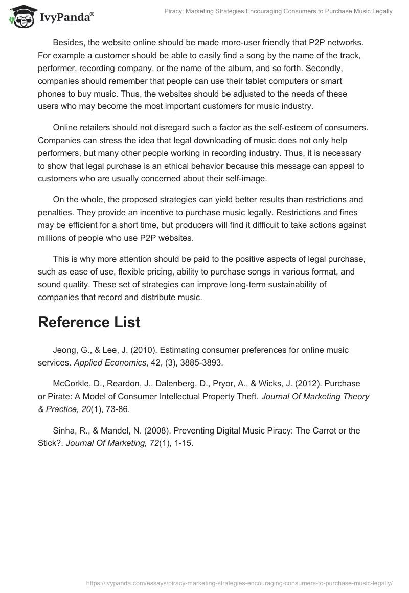 Piracy: Marketing Strategies Encouraging Consumers to Purchase Music Legally. Page 2