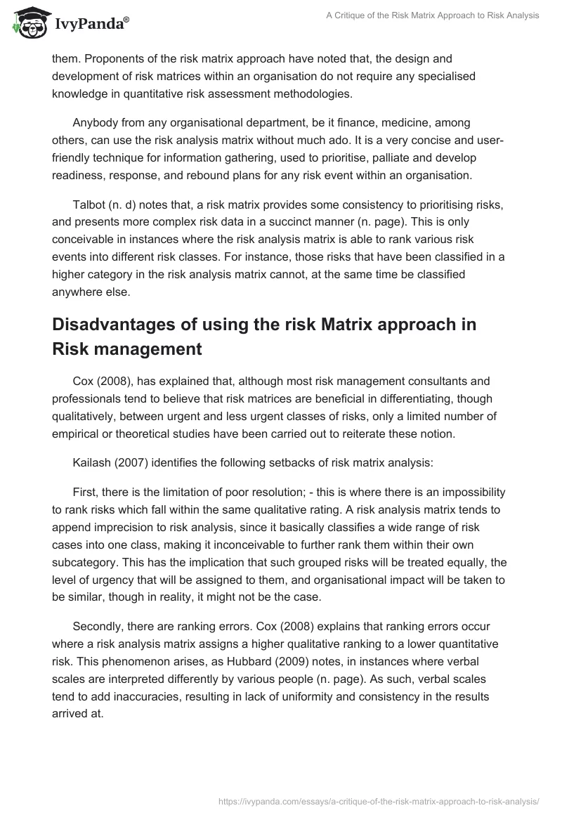 A Critique of the Risk Matrix Approach to Risk Analysis. Page 2