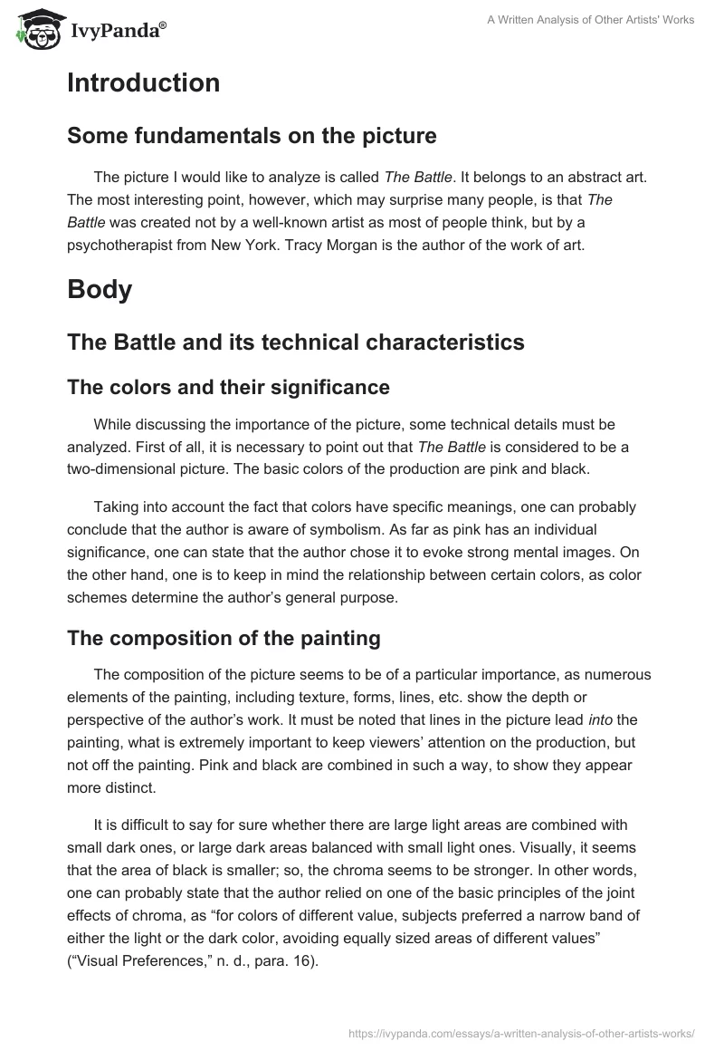 A Written Analysis of Other Artists' Works. Page 2