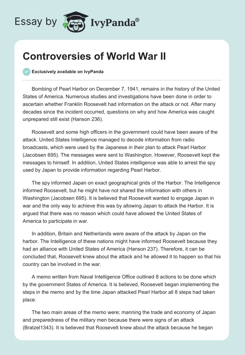 Controversies of World War II. Page 1