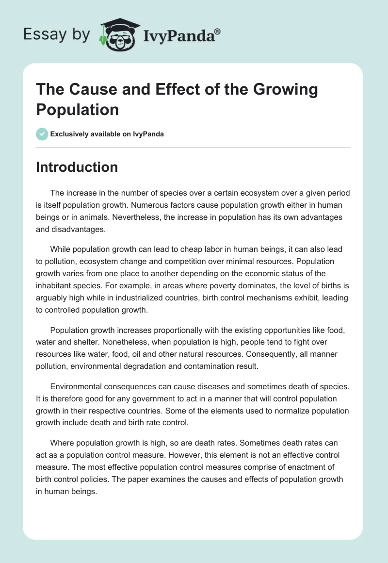 The Cause and Effect of the Growing Population. Page 1