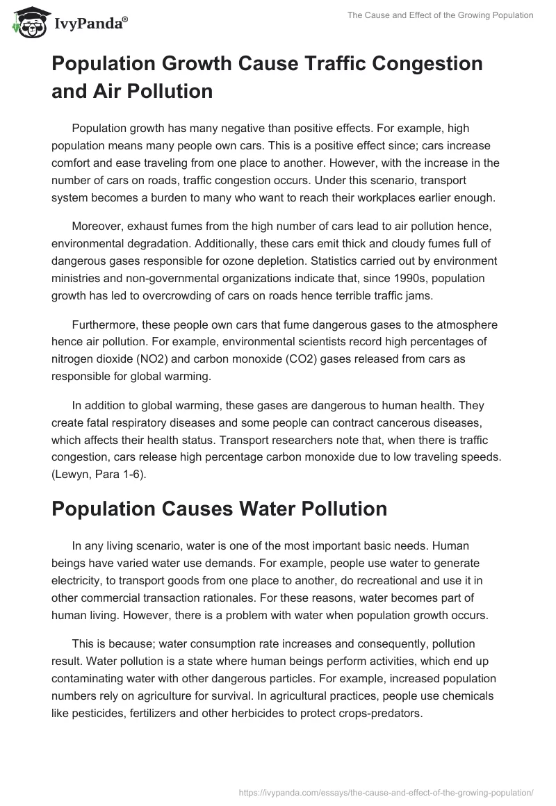 The Cause and Effect of the Growing Population. Page 2