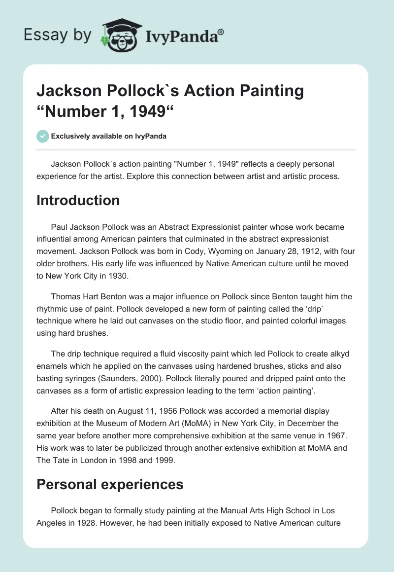 Jackson Pollock`s Action Painting “Number 1, 1949“. Page 1