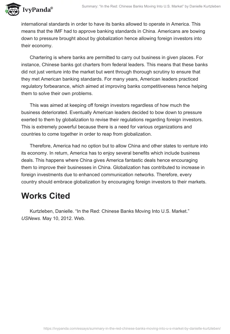 Summary: “In the Red: Chinese Banks Moving Into U.S. Market” by Danielle Kurtzleben. Page 2