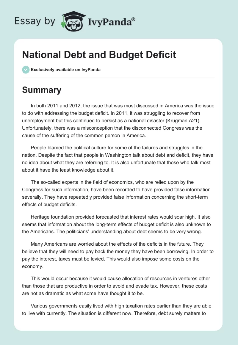 National Debt and Budget Deficit. Page 1
