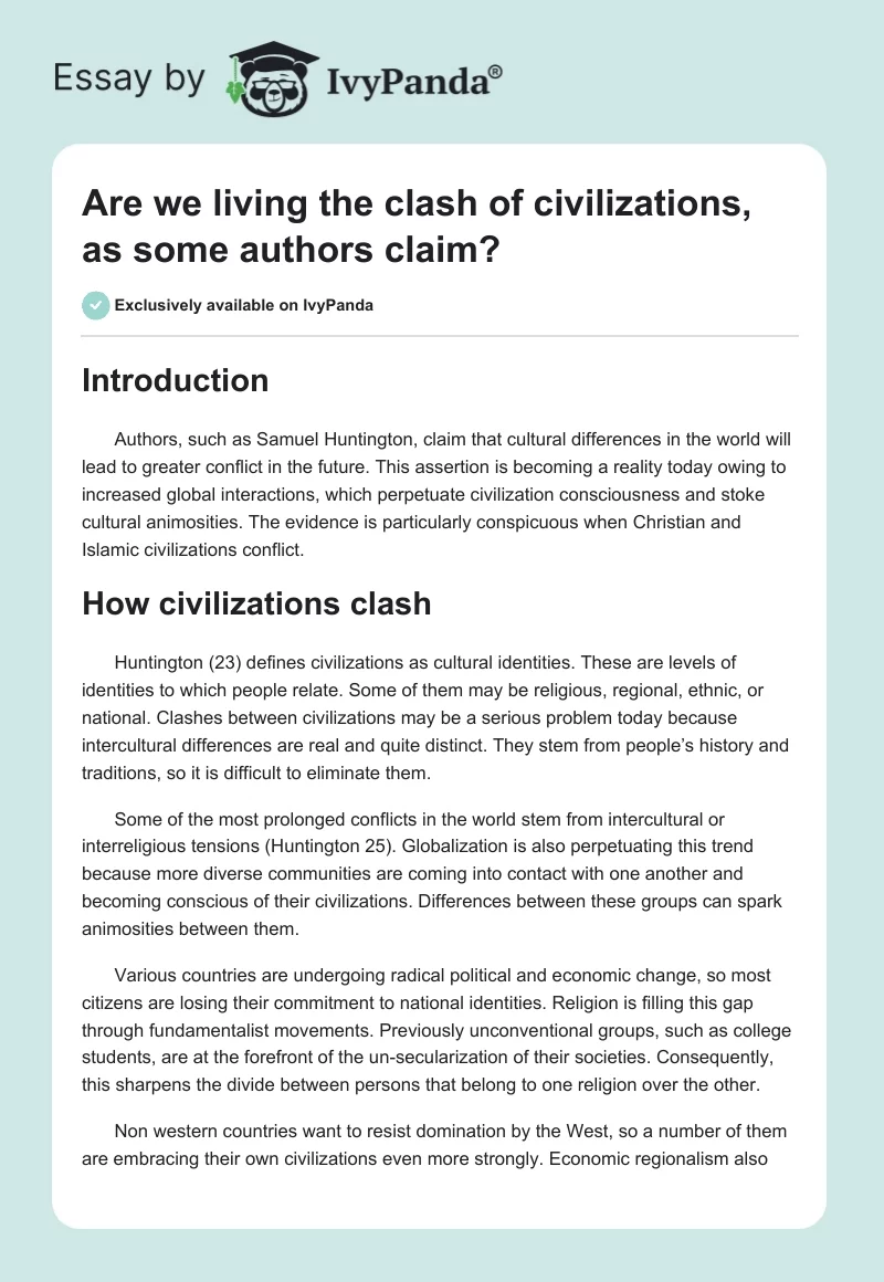 Are we living the clash of civilizations, as some authors claim?. Page 1