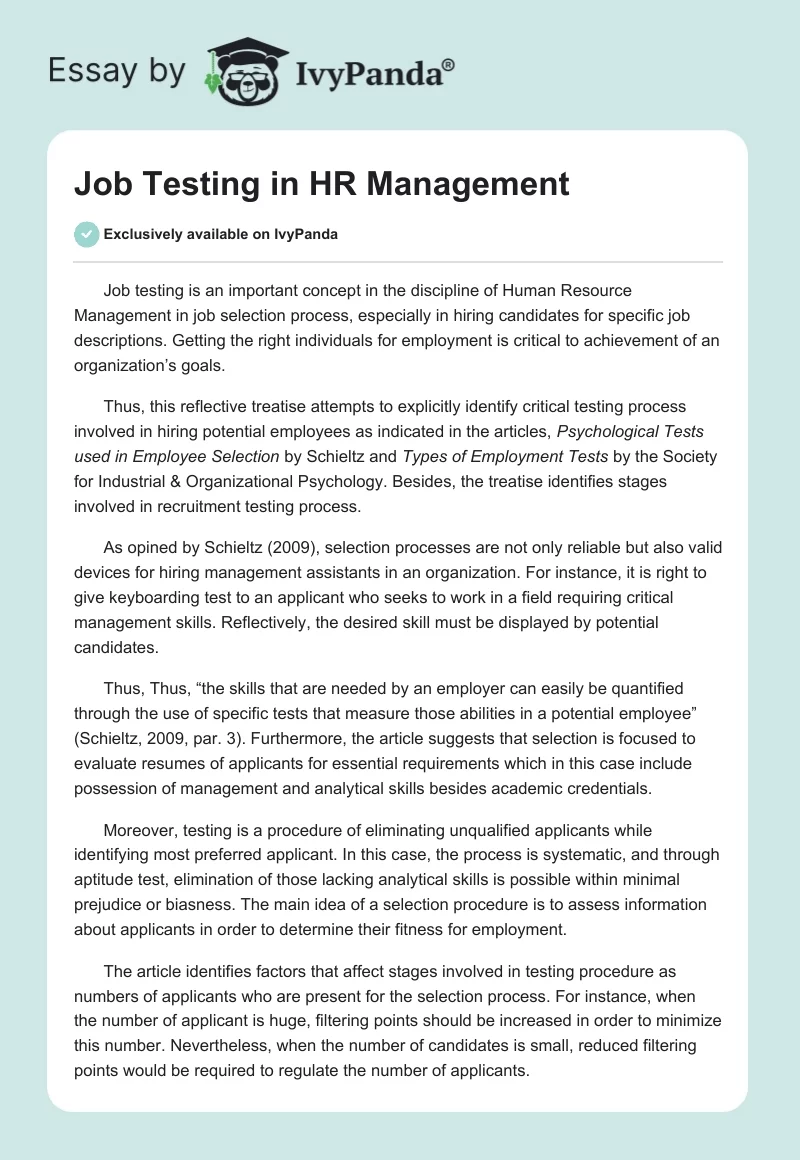 Job Testing in HR Management. Page 1