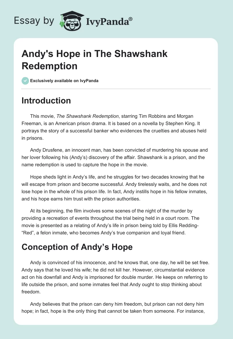 Andy's Hope in "The Shawshank Redemption". Page 1