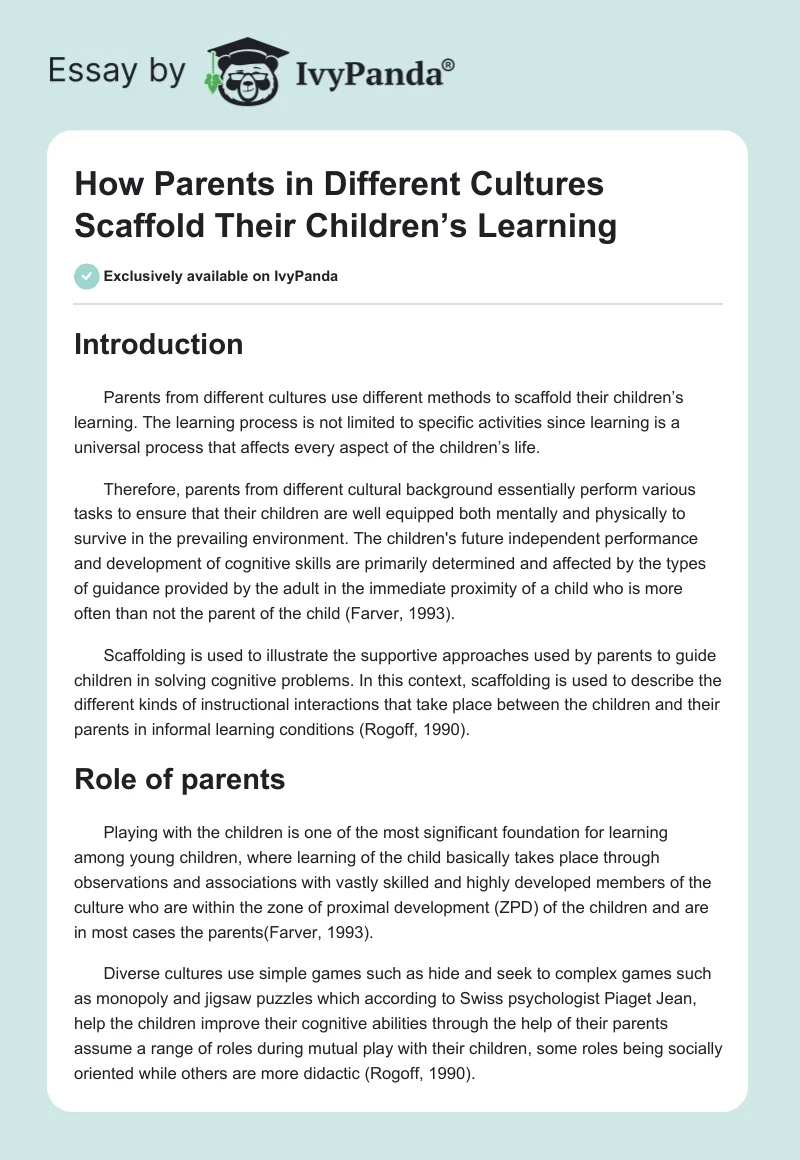 How Parents in Different Cultures Scaffold Their Children’s Learning. Page 1