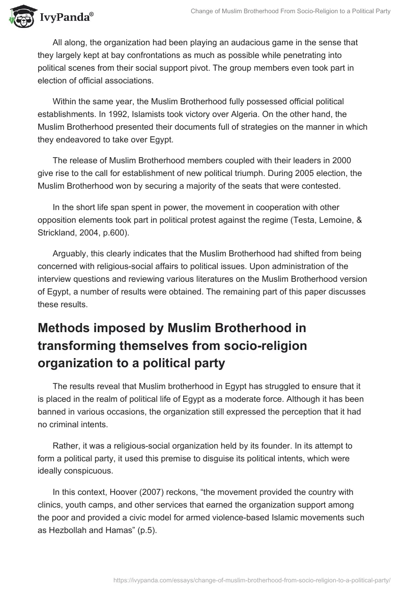 Change of Muslim Brotherhood From Socio-Religion to a Political Party. Page 5