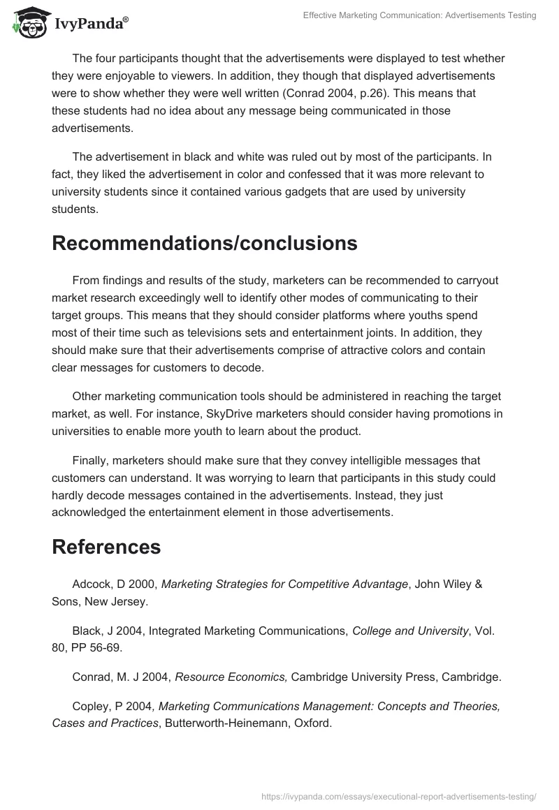 Effective Marketing Communication: Advertisements Testing. Page 5