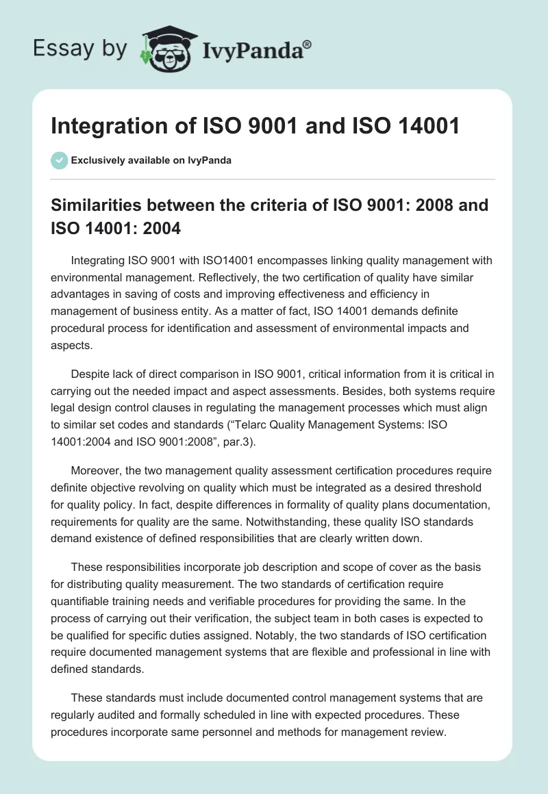 Integration of ISO 9001 and ISO 14001. Page 1