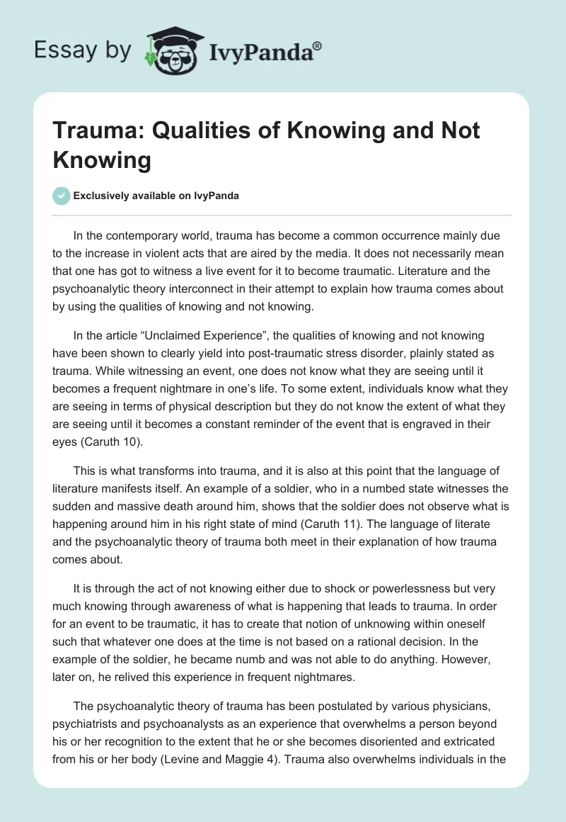 Trauma: Qualities of Knowing and Not Knowing. Page 1