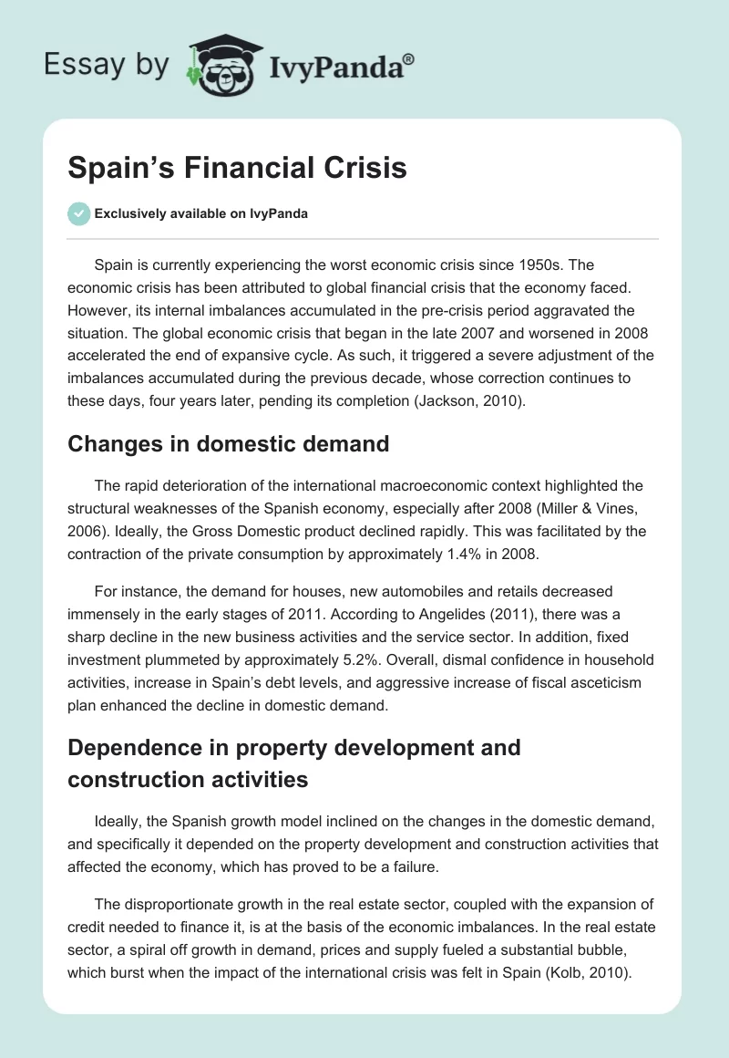 Spain’s Financial Crisis. Page 1