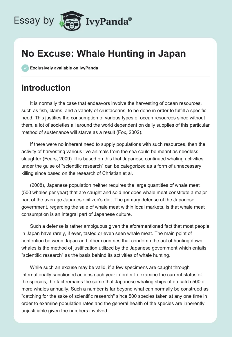 No Excuse: Whale Hunting in Japan. Page 1