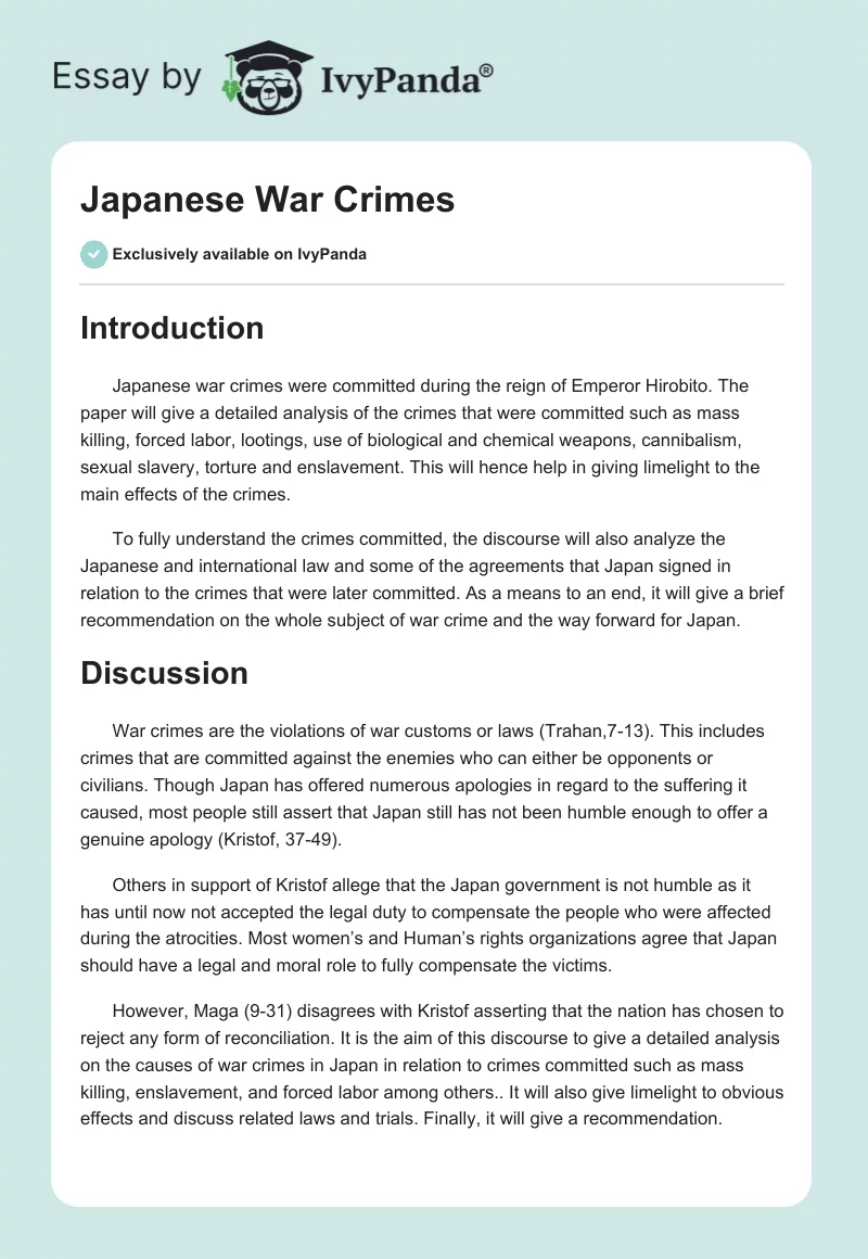 Japanese War Crimes. Page 1