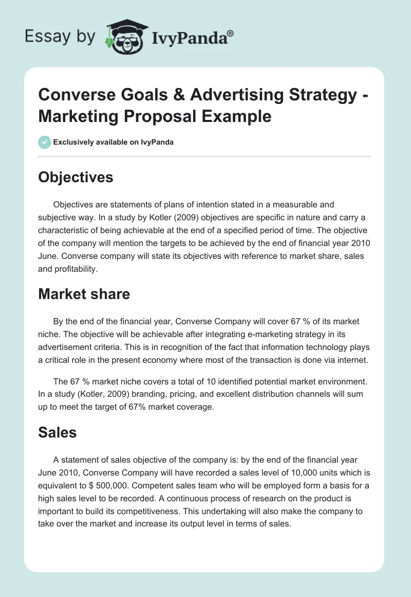 Converse Goals & Advertising Strategy - Marketing Proposal Example. Page 1