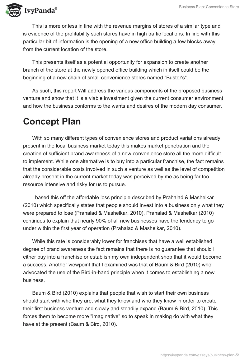 Business Plan: Convenience Store. Page 2
