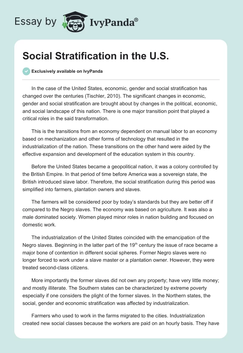 Social Stratification in the U.S.. Page 1