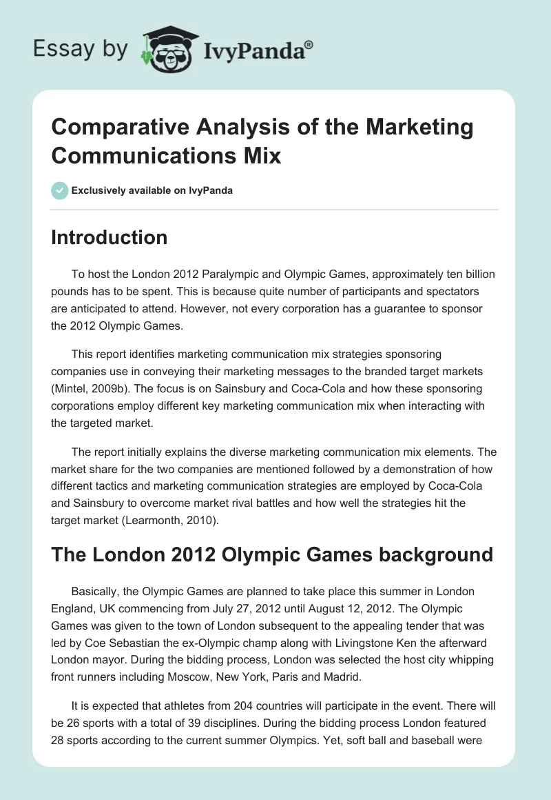 Comparative Analysis of the Marketing Communications Mix. Page 1