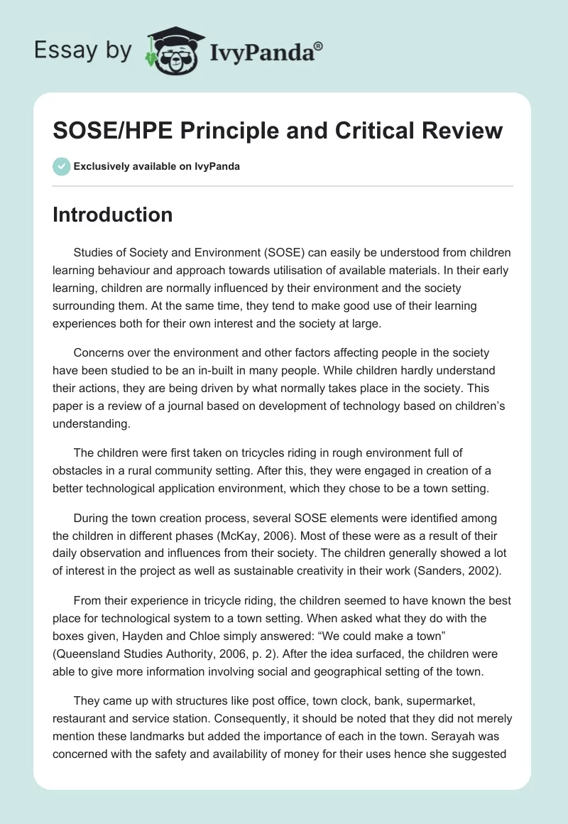 SOSE/HPE Principle and Critical Review. Page 1